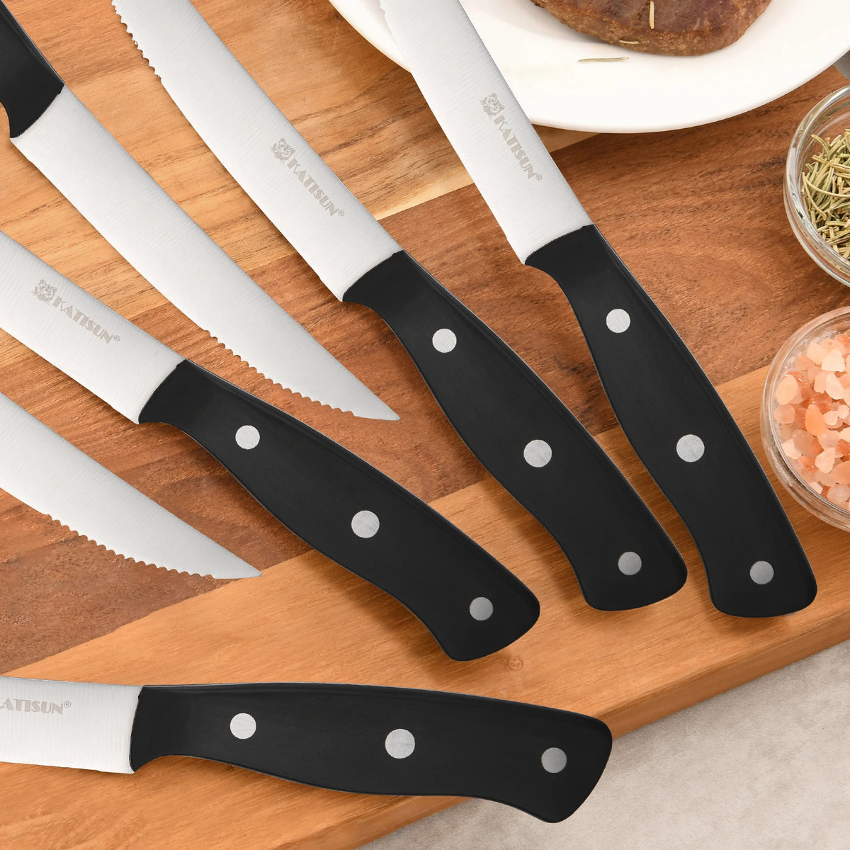 8 Piece Serrated Steak Knife Set Triple Rivet POM Handles