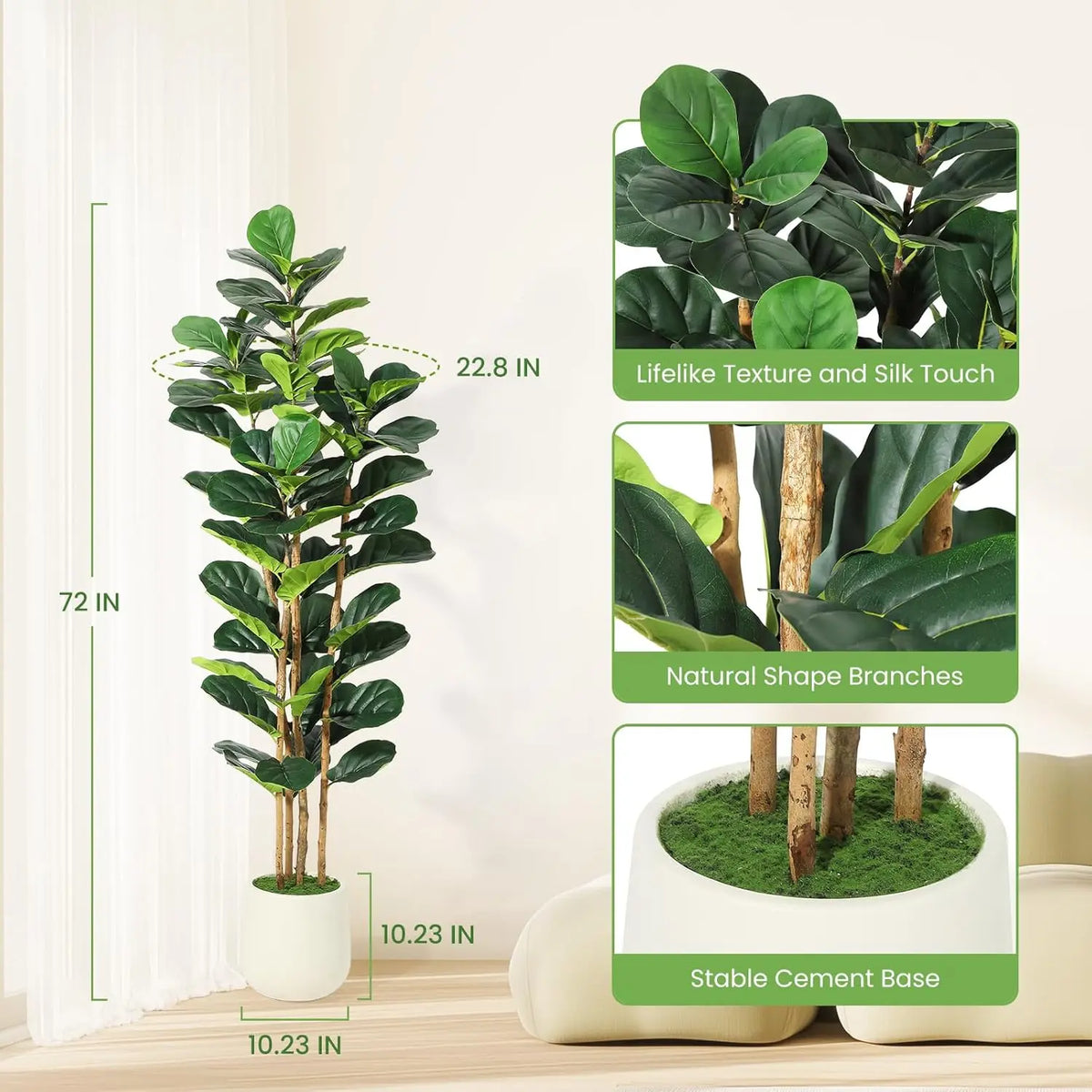 HiMISS Fiddle Leaf Fig Tree With Pot Artificial Floor Plant For Home