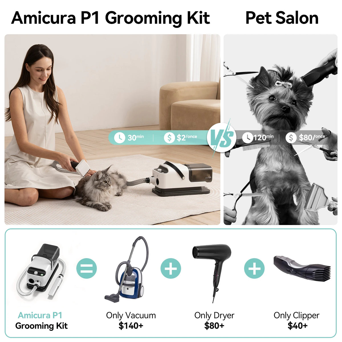 P1 Grooming Vacuum And Hair Dryer Kit With Tools Pro