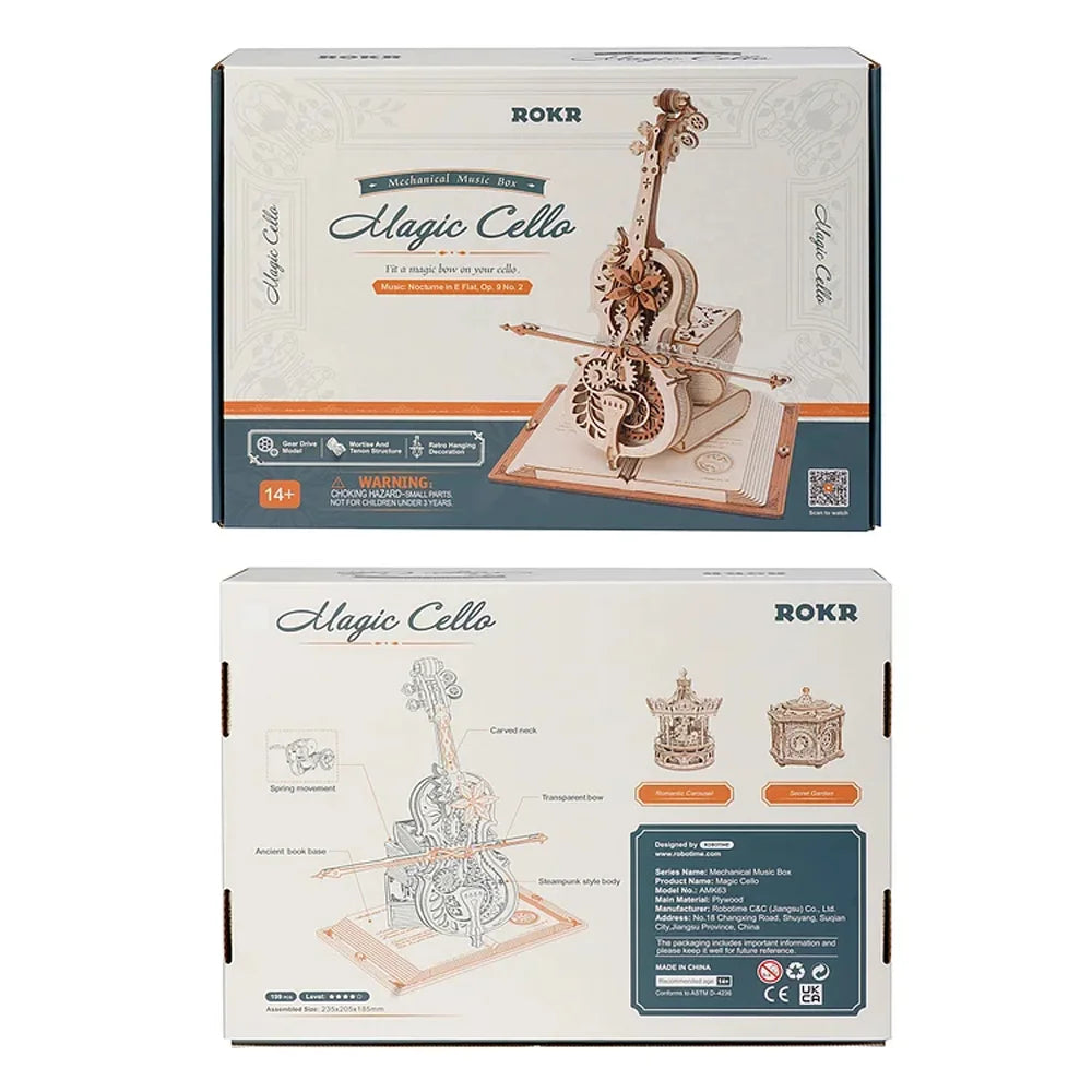 Robotime 3D Wooden Puzzle Cello Mechanical Music Toy AMK63