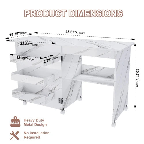 4-In-1 Folding Sewing Table With Lockable Wheels Compact