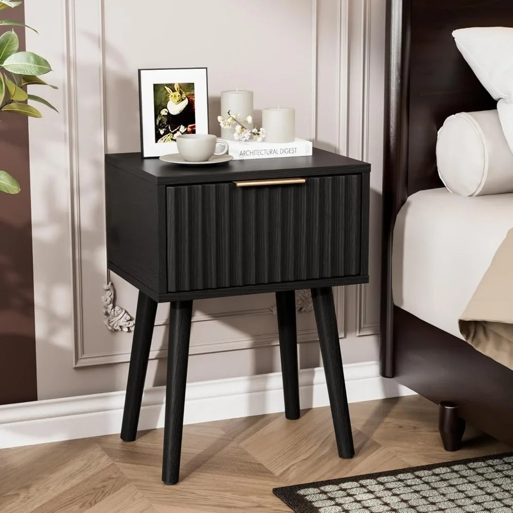 Fluted Nightstands Set Of 2 With Fabric Drawers Charging Station