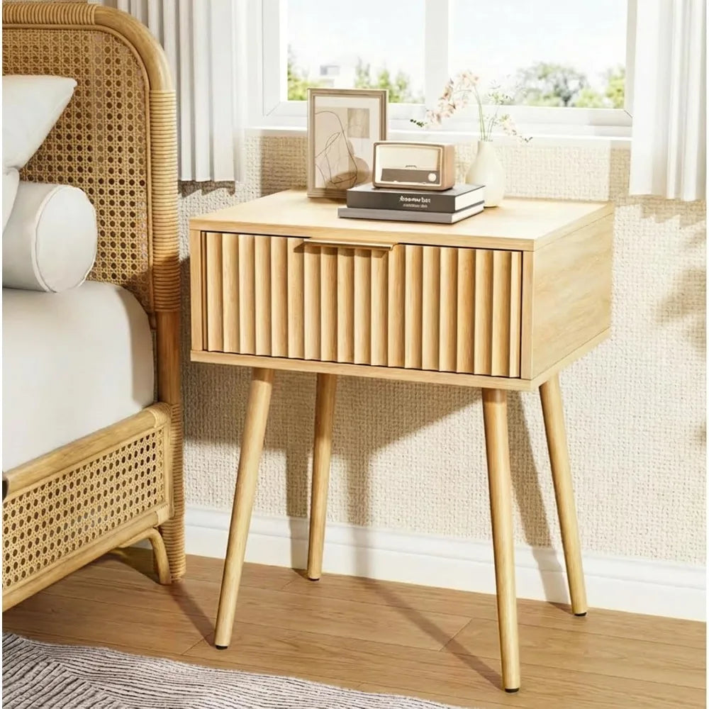 Fluted Nightstands Set Of 2 With Fabric Drawers Charging Station