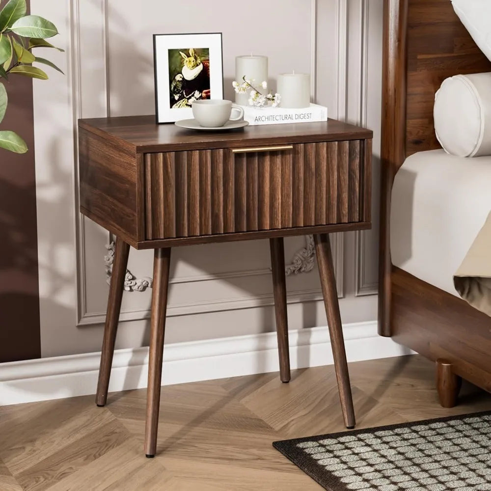 Fluted Nightstands Set Of 2 With Fabric Drawers Charging Station