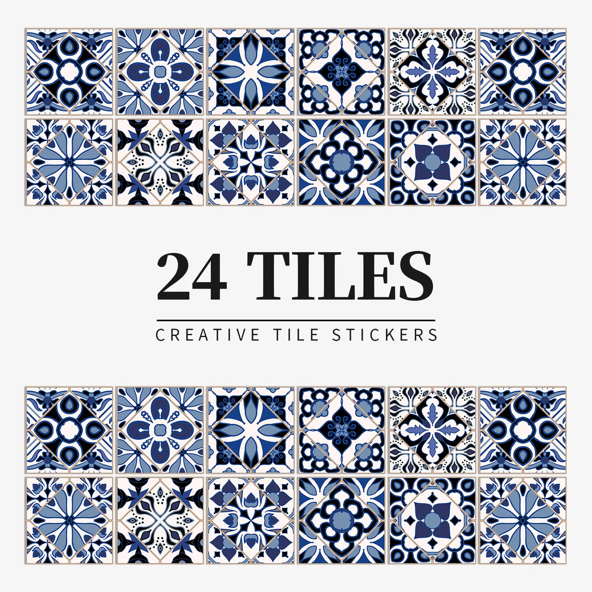 24 Piece Tile Sticker Set Waterproof Self Adhesive Wall Decals