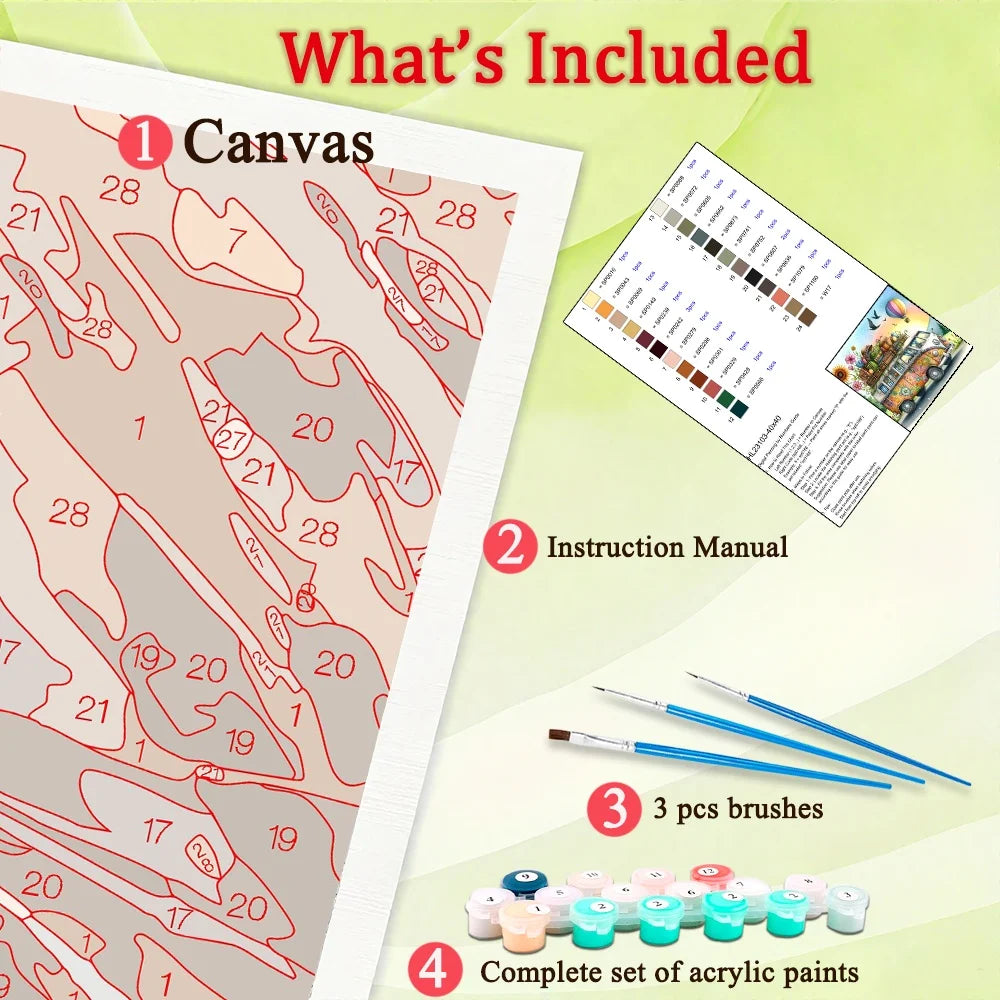 Cartoon Bus Paint By Numbers Kit On Canvas For Adults