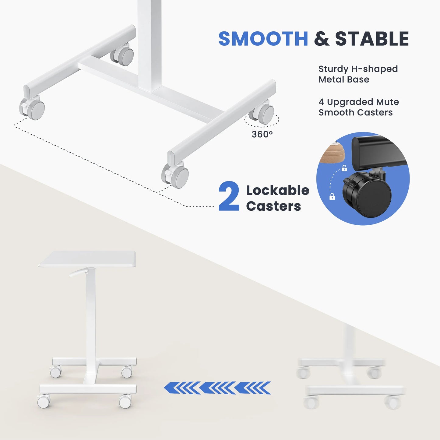 JHK Mobile Standing Desk Height Adjustable Lockable Wheels