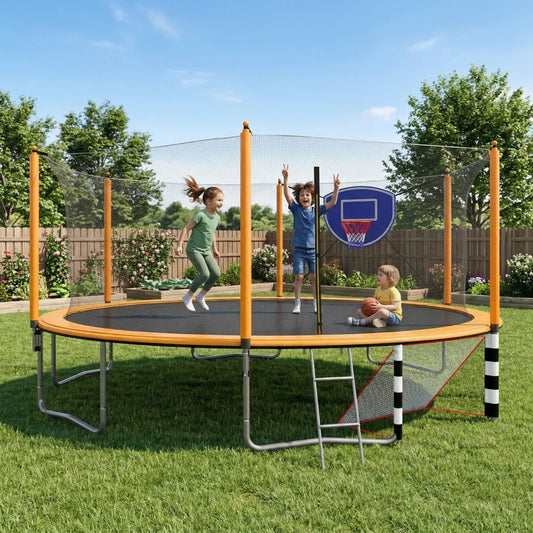 Trampoline With Basketball Hoop And Inner Safety Enclosure