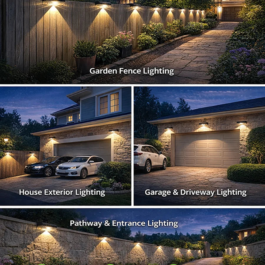 Outdoor Solar Fence Lights LED Step Pathway Deck Garden