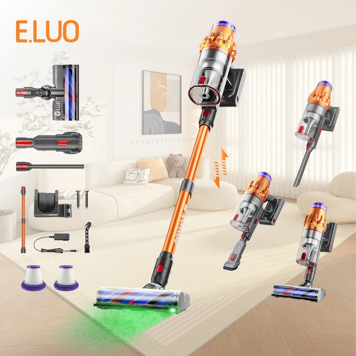 E.LUO Wireless Handheld Vacuum Cleaner With Brushless Motor LED Display