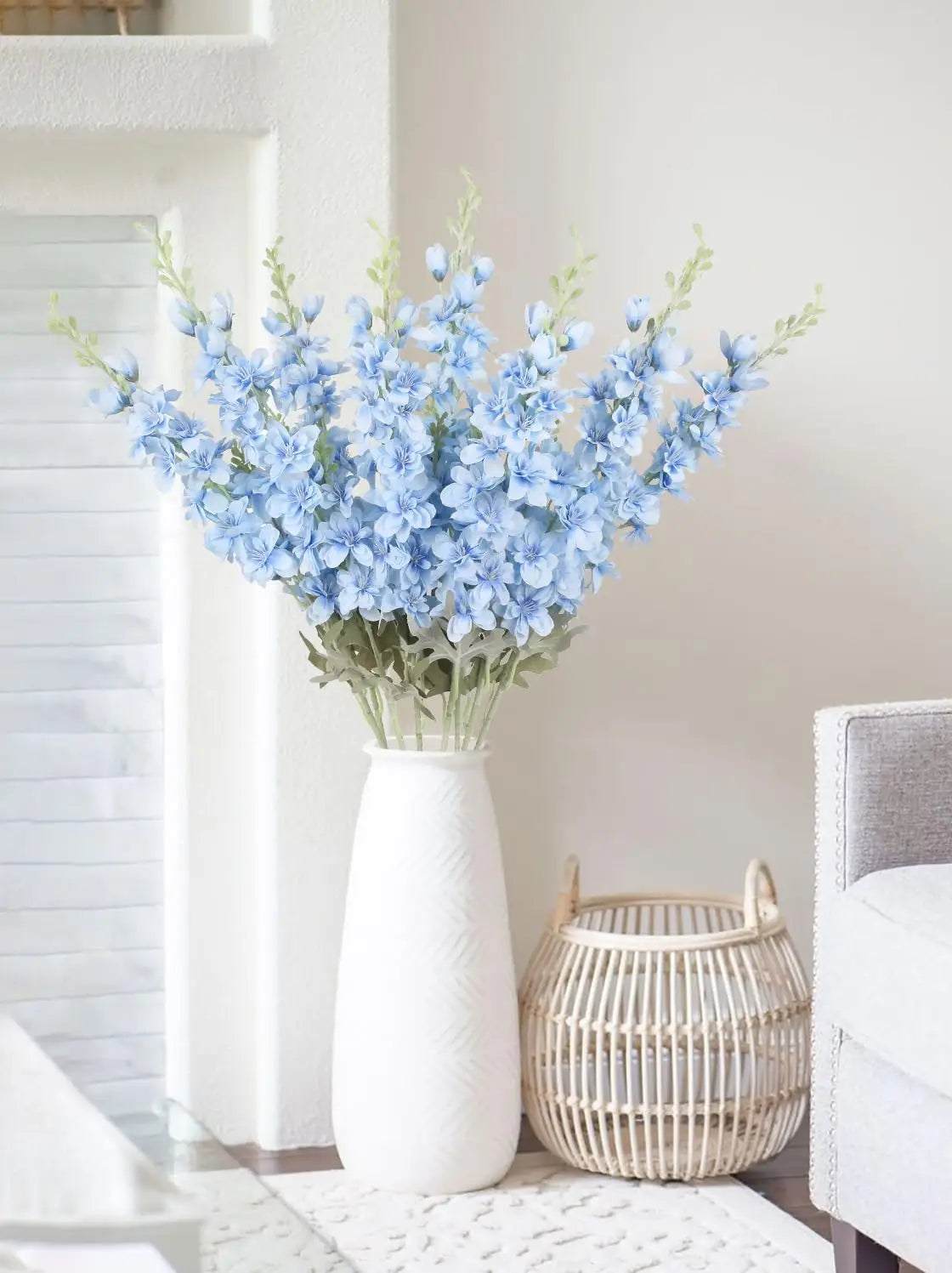 Delphinium Larkspur Artificial Flowers 8 Pack Bulk Tall Vase