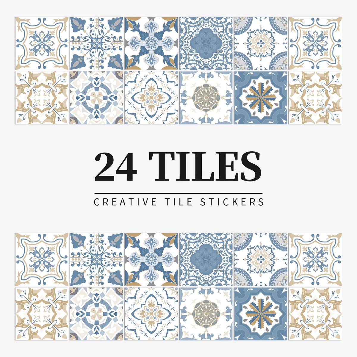 24 Piece Tile Sticker Set Waterproof Self Adhesive Wall Decals