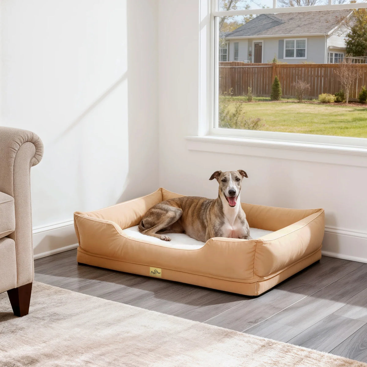 BINGOPAW Rectangular Orthopedic Dog Bed With Bolster And Removable Cover