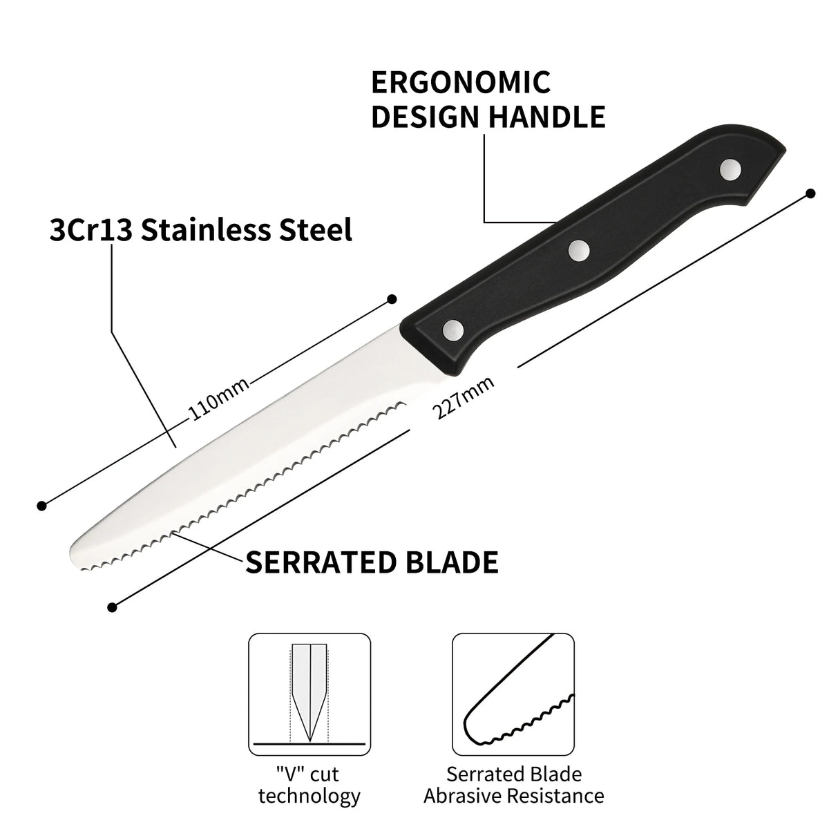 Katisun 12 Pcs Serrated Steak Knife Set With POM Handles