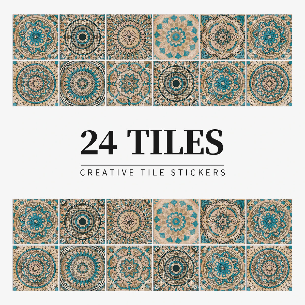24 Piece Tile Sticker Set Waterproof Self Adhesive Wall Decals