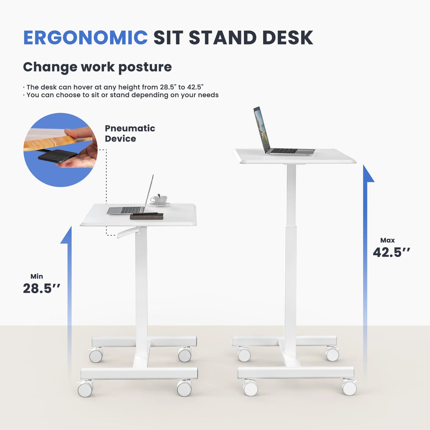 JHK Mobile Standing Desk Height Adjustable Lockable Wheels