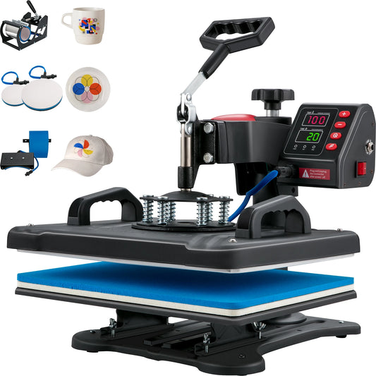 SucceBuy 5-In-1 Heat Press Machine Clamshell Sublimation Transfer