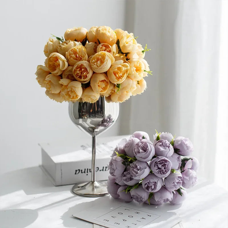 Rose Pink Peony Silk Bouquet 27 Heads Artificial Flowers For Home Decor