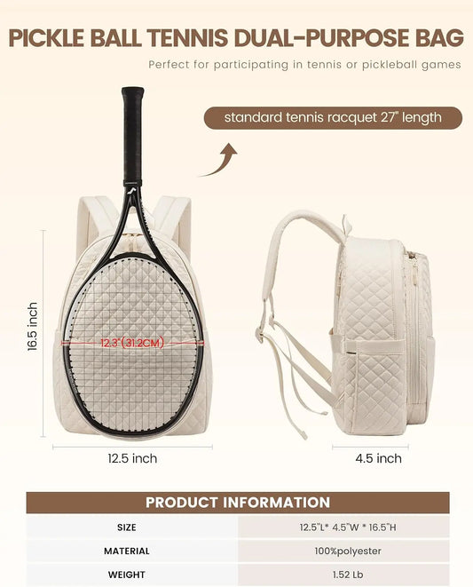 Quilted Tennis Racket Backpack For Women With Separate Compartment