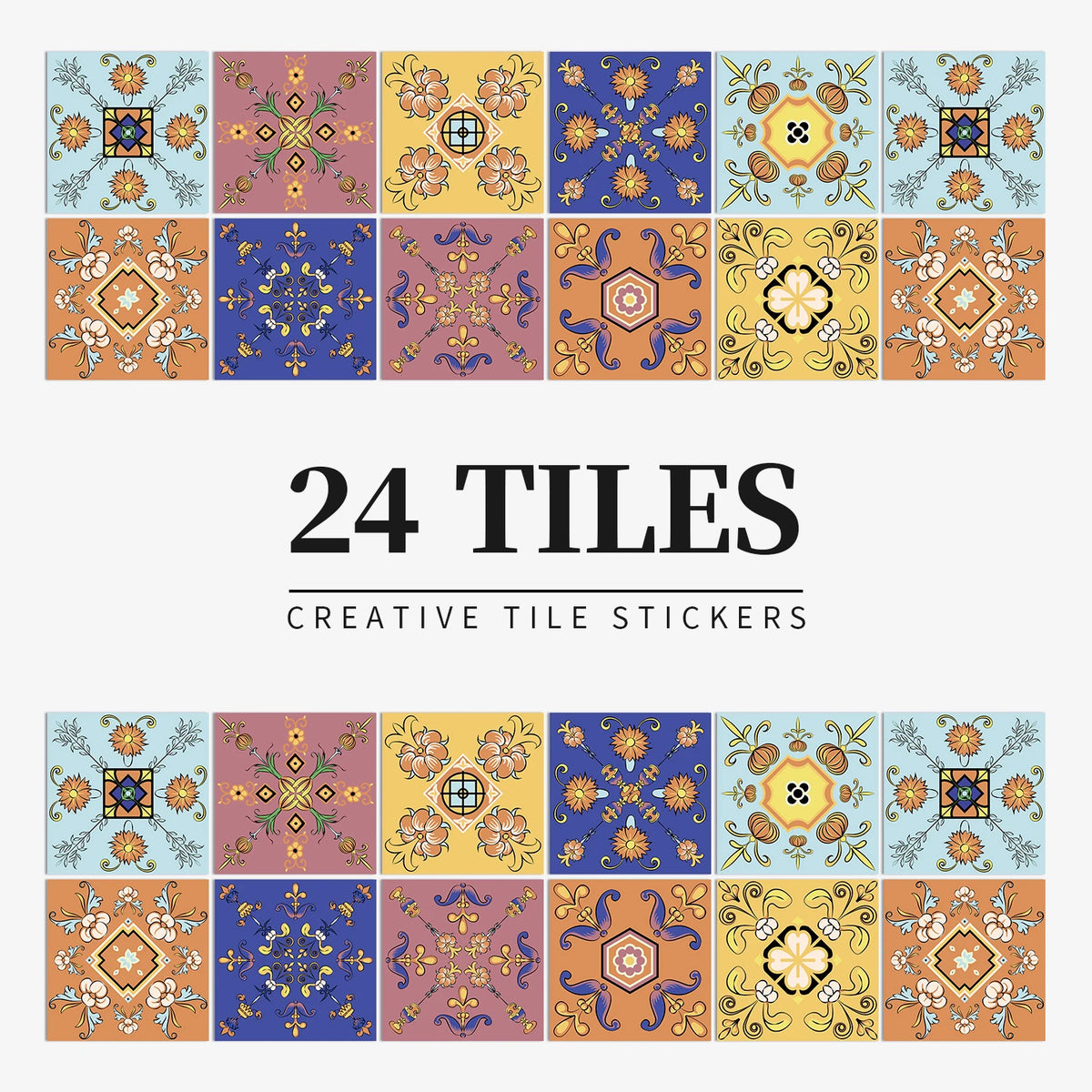 24 Piece Tile Sticker Set Waterproof Self Adhesive Wall Decals