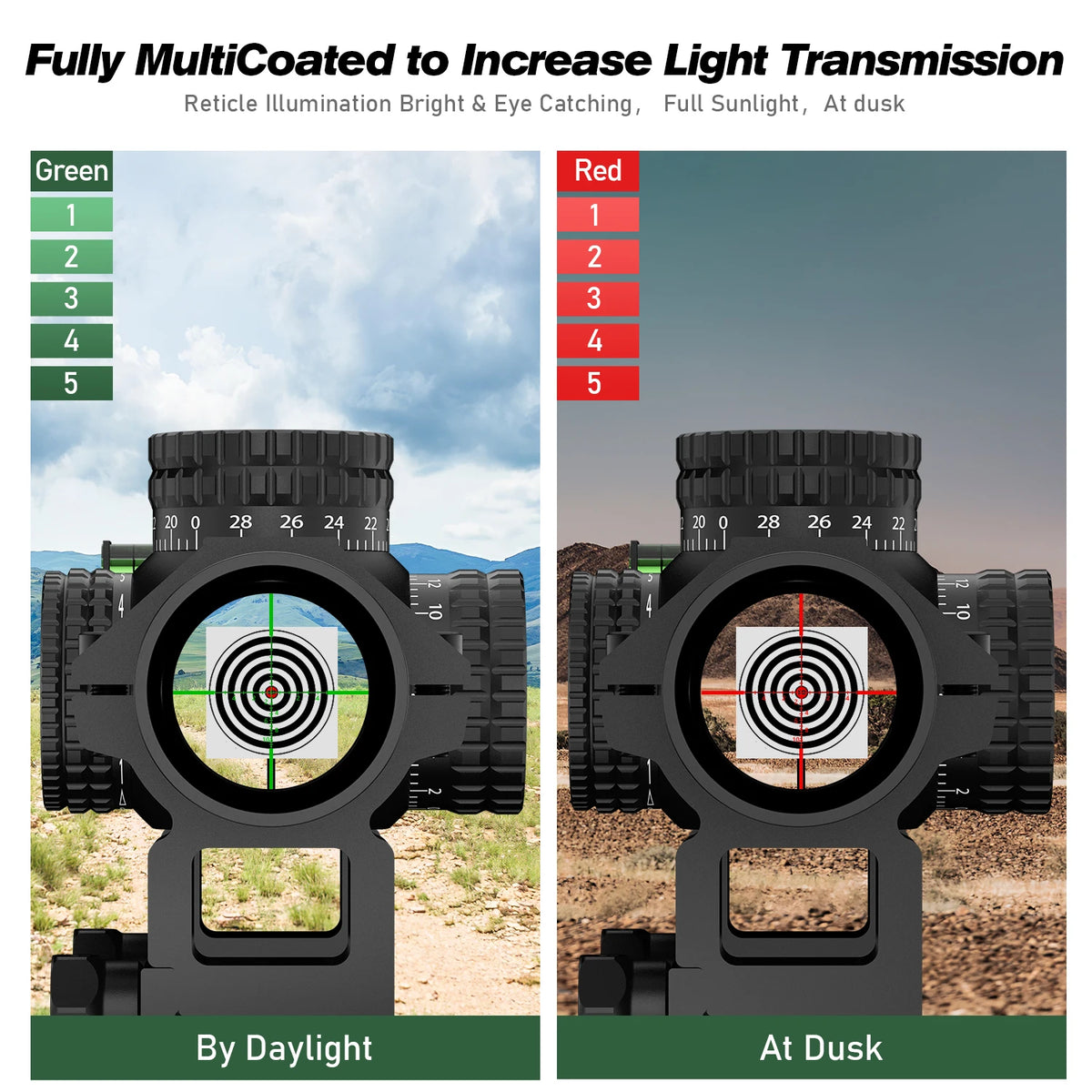 Bestsight 1-5X24 Tactical Rifle Scope With Red Green Illumination