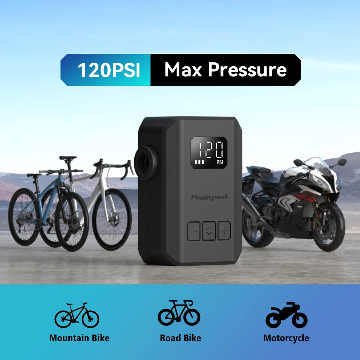 Peakspeak AS260PRO Electric Mini Bike Pump Cordless 120 PSI