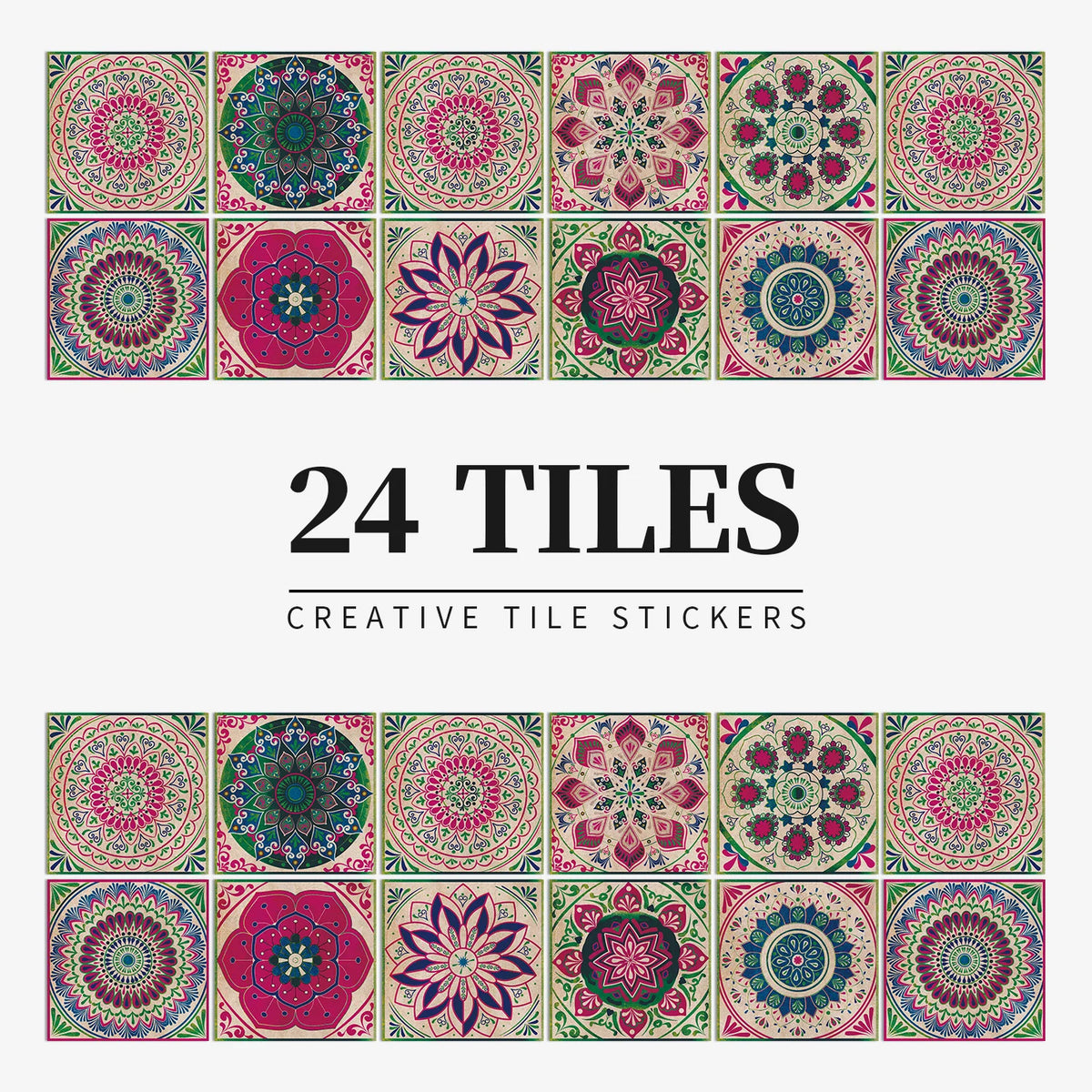 24 Piece Tile Sticker Set Waterproof Self Adhesive Wall Decals