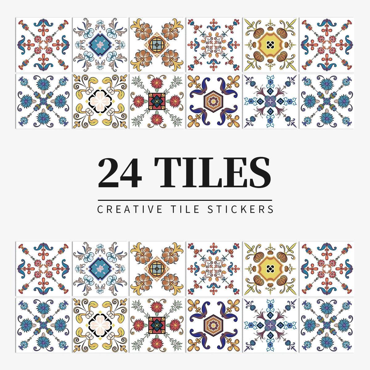 24 Piece Tile Sticker Set Waterproof Self Adhesive Wall Decals