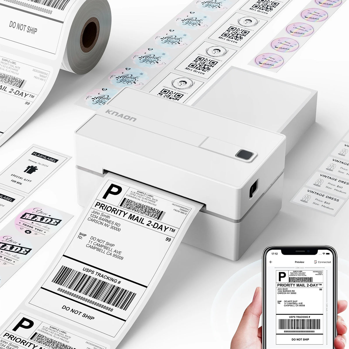 Knaon Thermal Label Printer For Shipping Labels Android iOS Windows