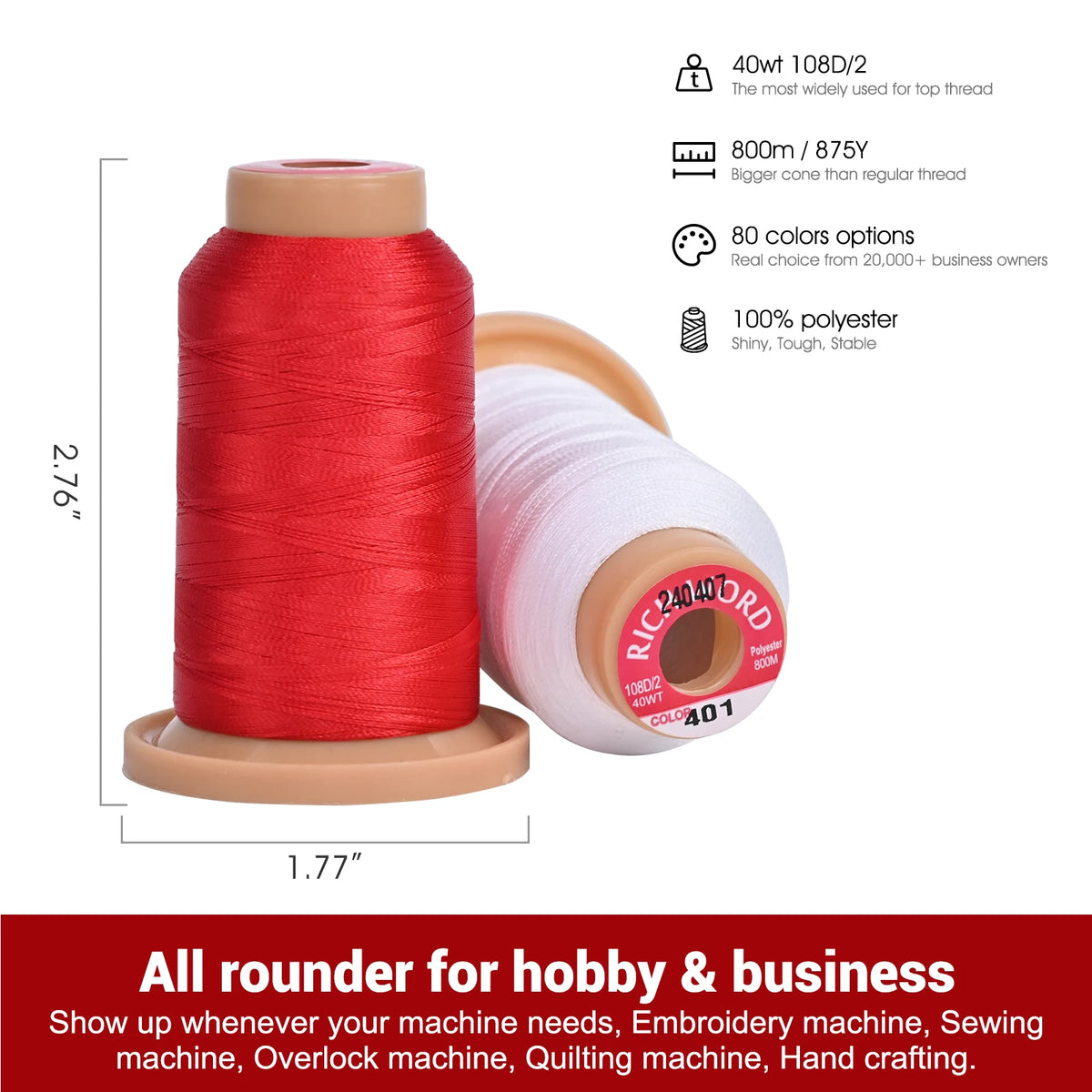 RICHWORD Embroidery Threads Kit 60 Pcs Polyester Spools