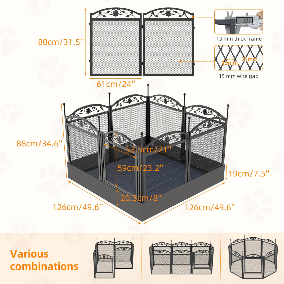 BORWART Heavy Duty Dog Playpen Enclosure For Pets Indoors Outdoors