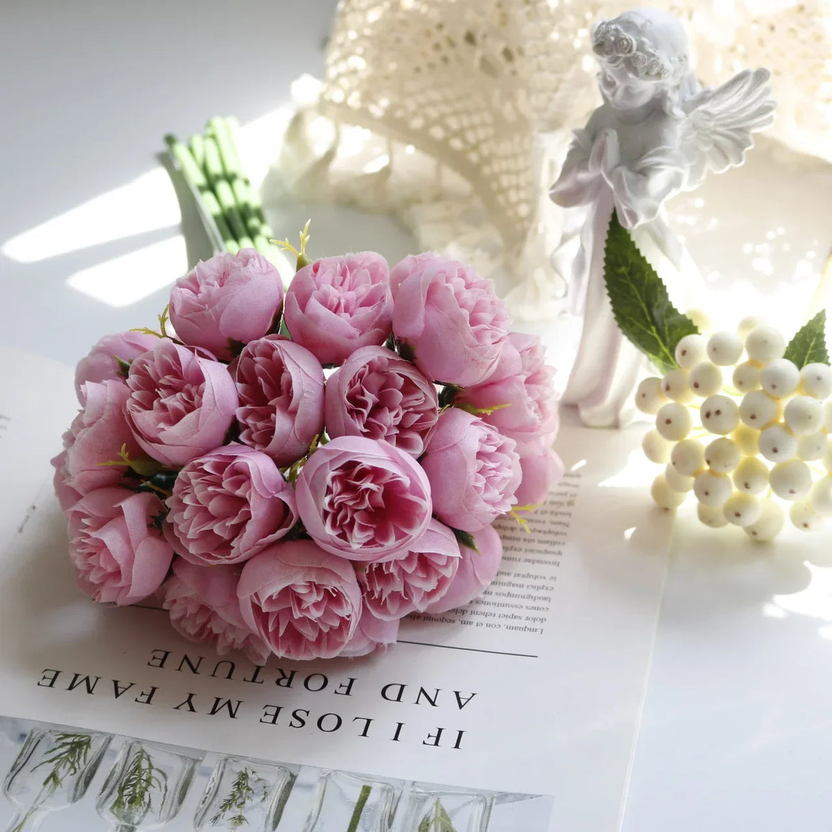 Rose Pink Peony Silk Bouquet 27 Heads Artificial Flowers For Home Decor