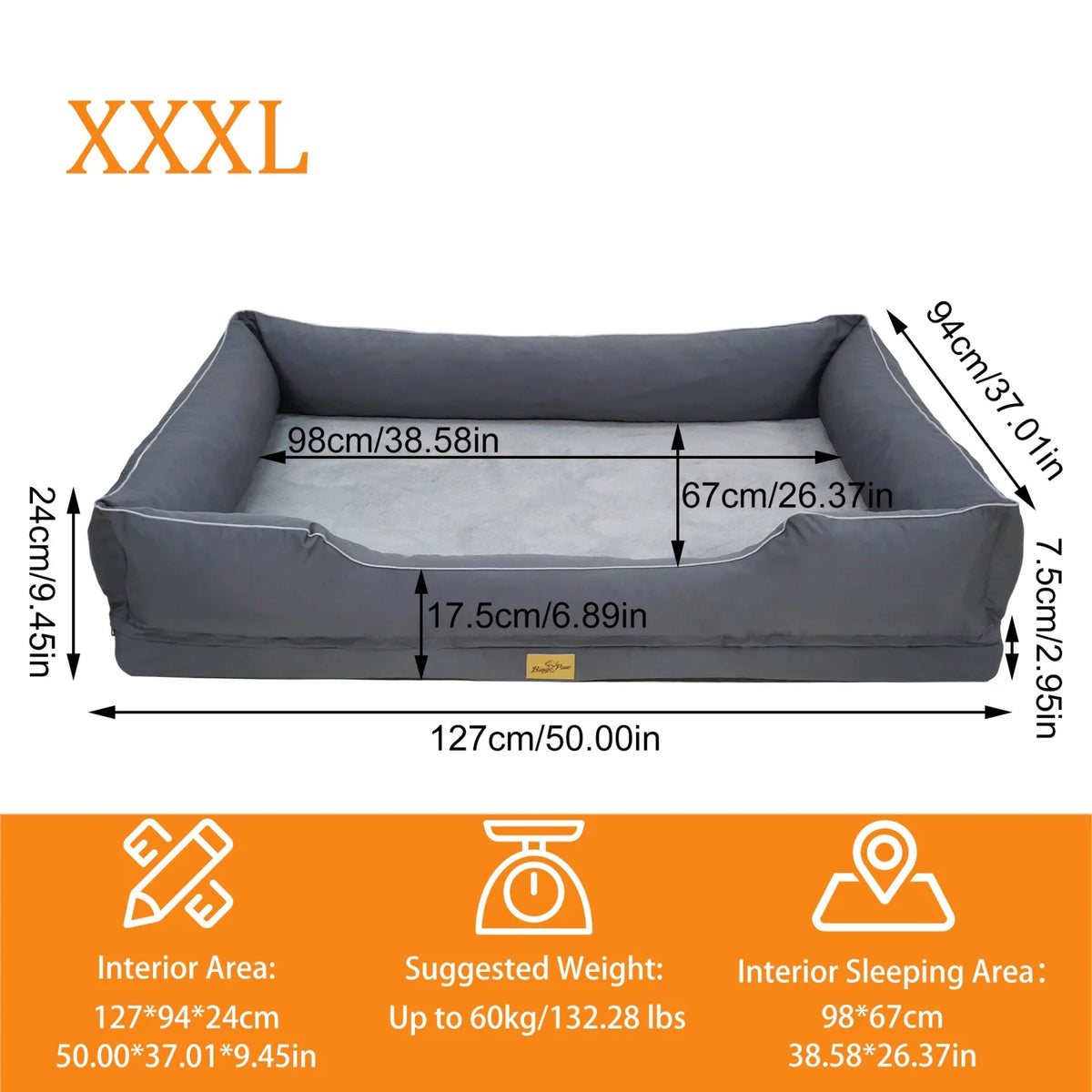 BINGOPAW Rectangular Orthopedic Dog Bed With Bolster And Removable Cover