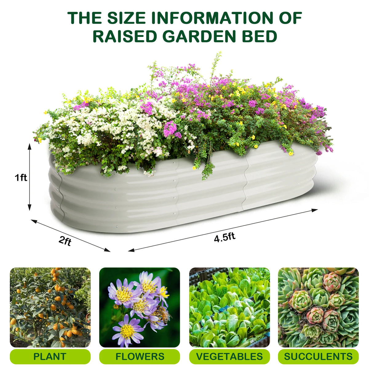 HiMISS Oval Galvanized Raised Garden Bed Open Ended Base Metal