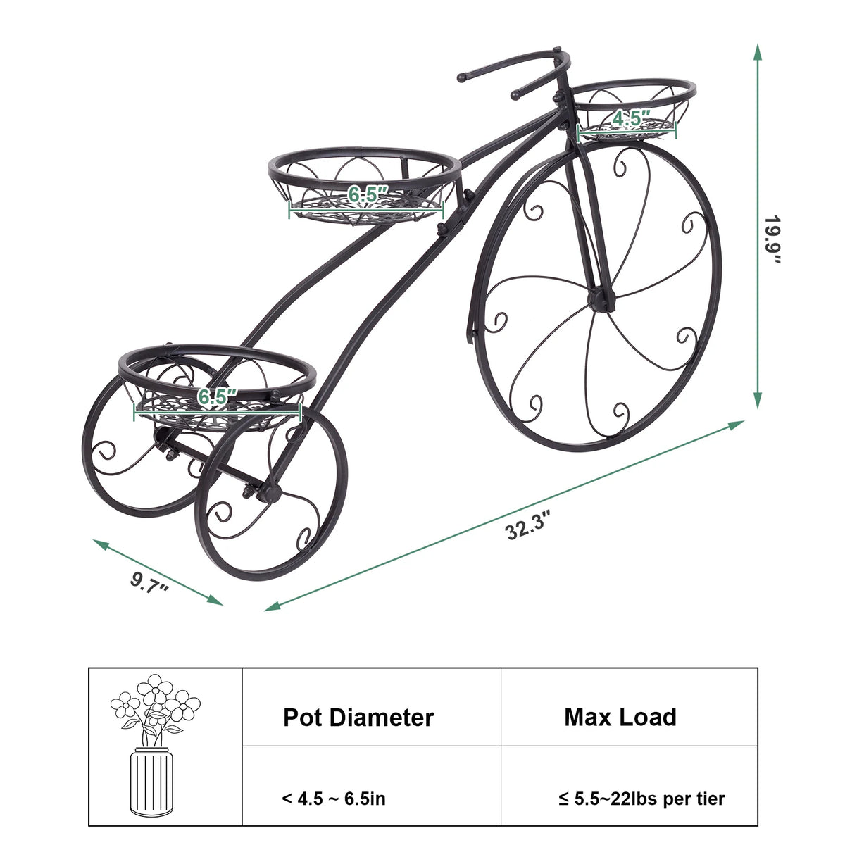 Wisfor 3 Tier Bicycle Plant Stand Metal Flower Pot Holder