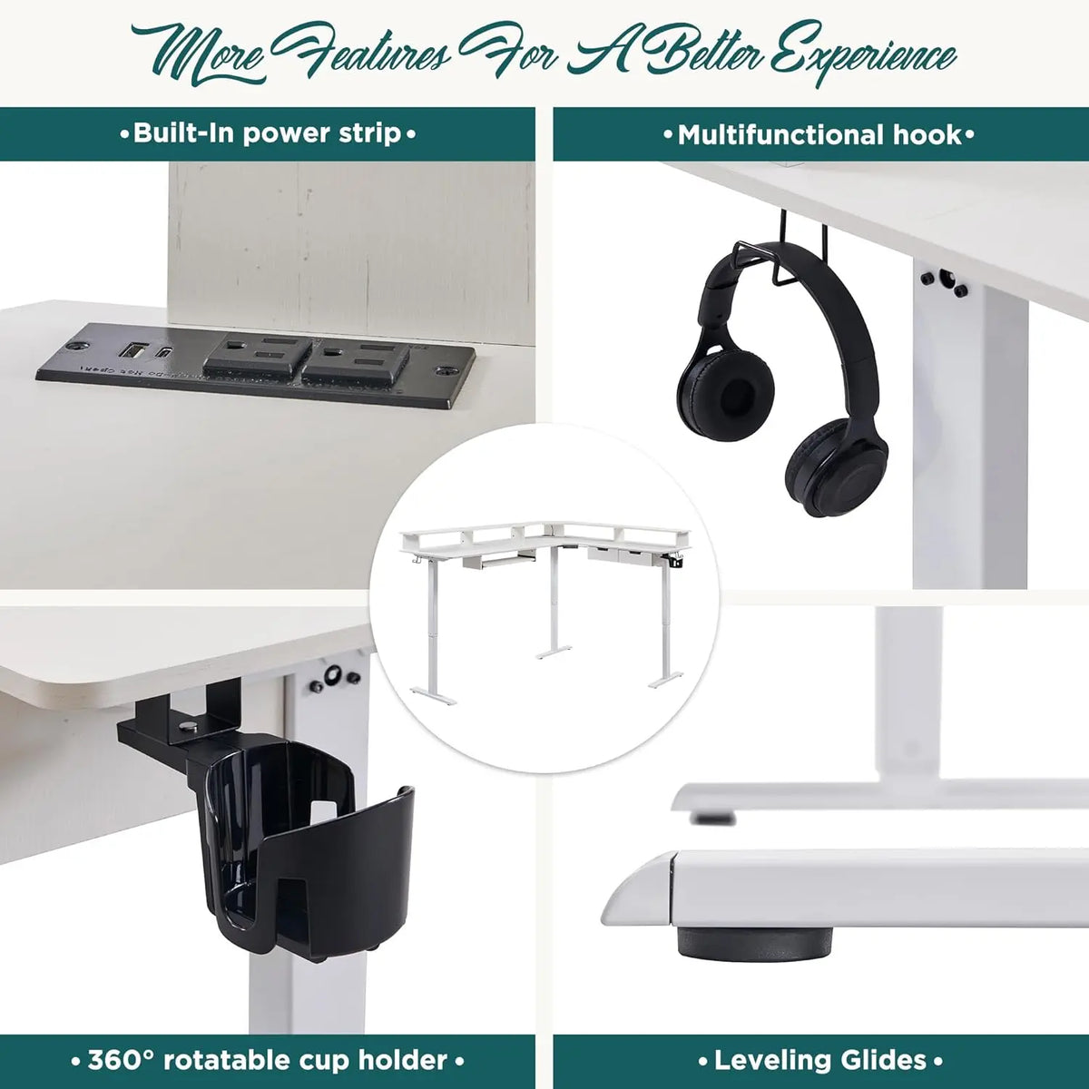 L Shaped Electric Standing Desk Height Adjustable With Drawers And Keyboard Tray