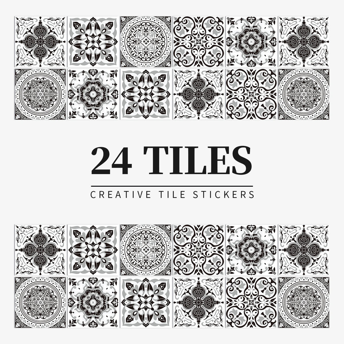 24 Piece Tile Sticker Set Waterproof Self Adhesive Wall Decals