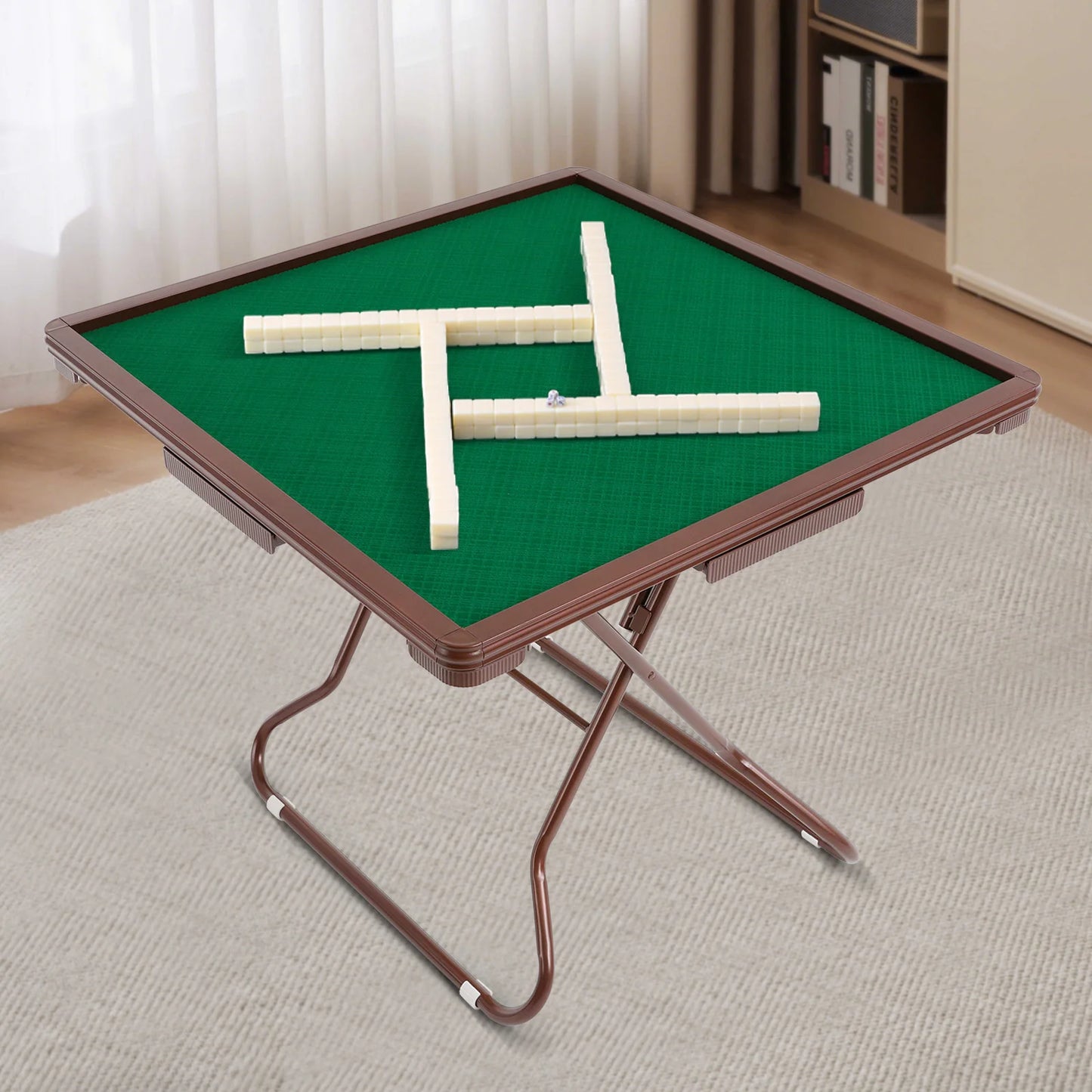 Foldable Mahjong Table For Four With Cup Holders And Drawers