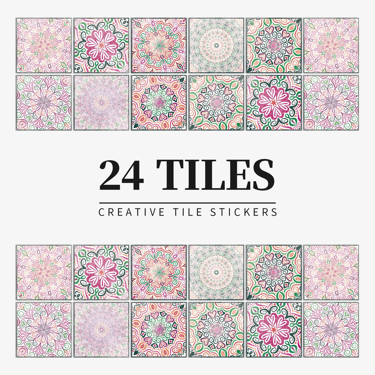 24 Piece Tile Sticker Set Waterproof Self Adhesive Wall Decals