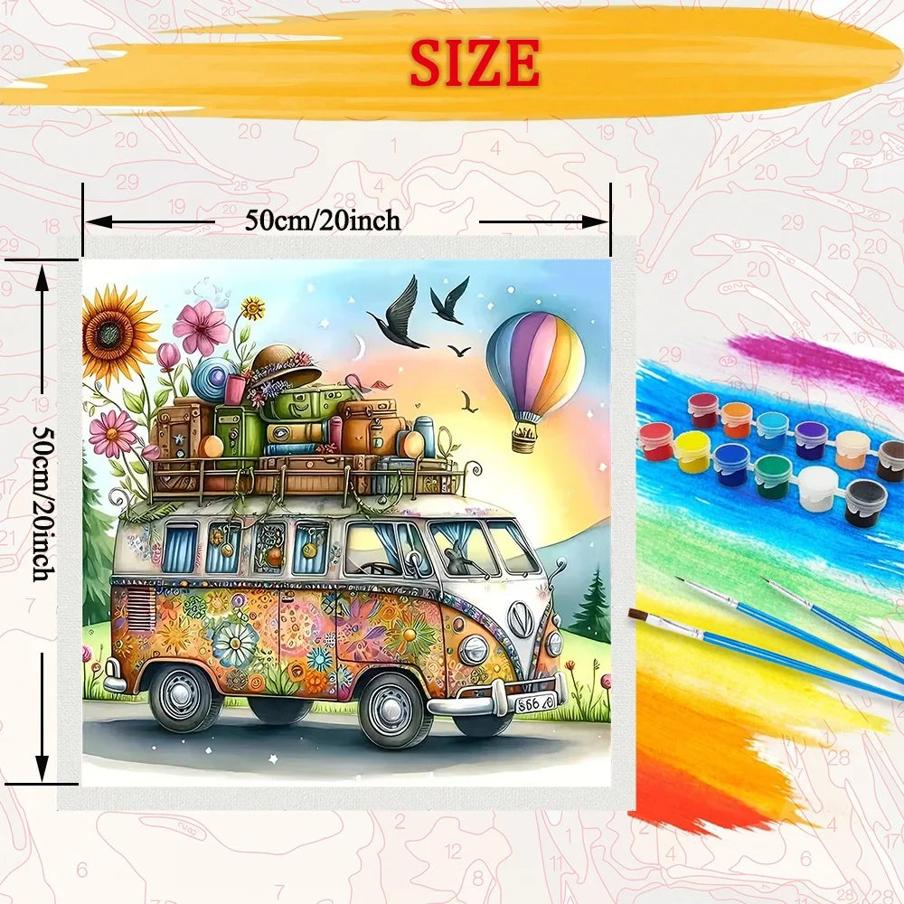 Cartoon Bus Paint By Numbers Kit On Canvas For Adults