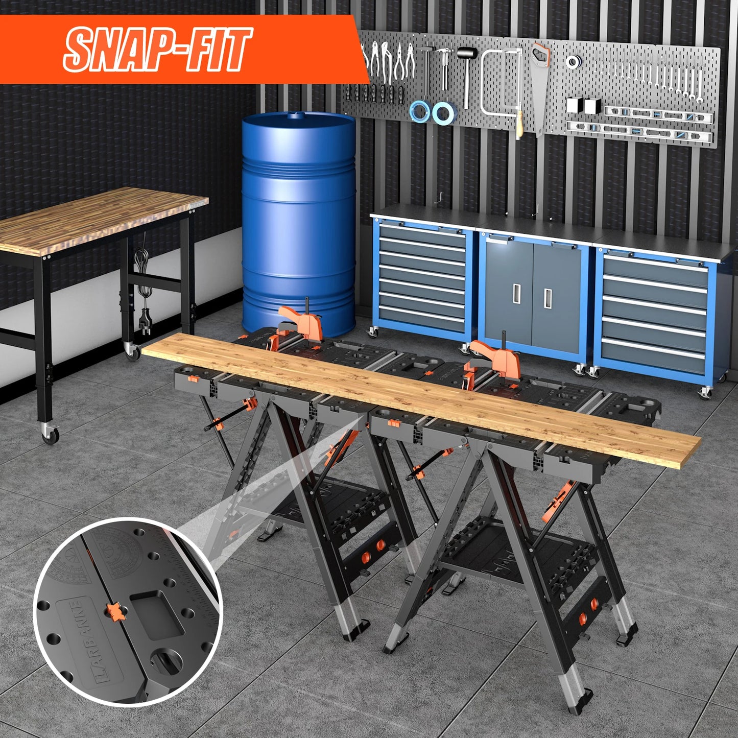 2-In-1 Folding Workbench and Sawhorse, Portable Height Adjustable Table