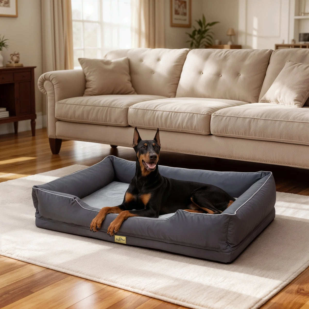 BINGOPAW Rectangular Orthopedic Dog Bed With Bolster And Removable Cover
