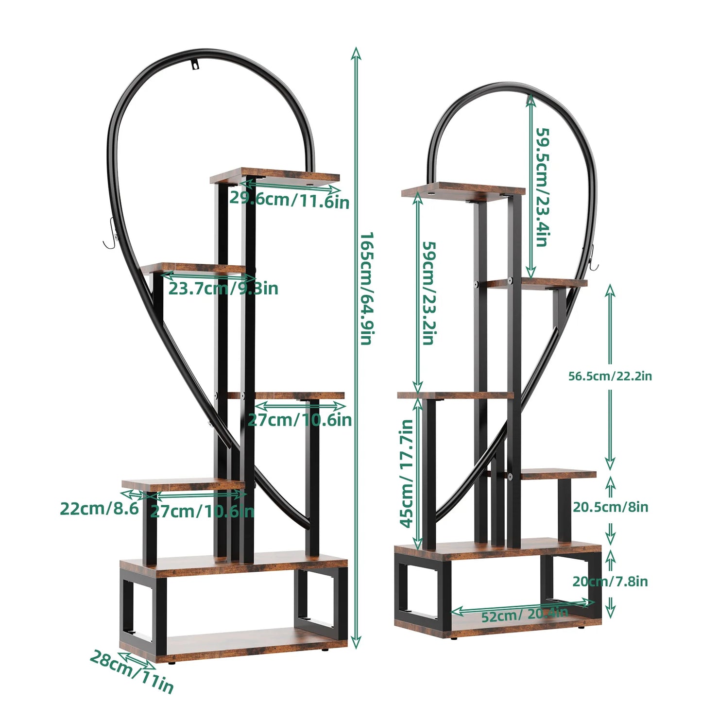 Half Heart Plant Stand Rack With Hooks Metal Flower Shelf