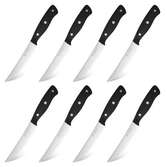 8 Piece Serrated Steak Knife Set Triple Rivet POM Handles