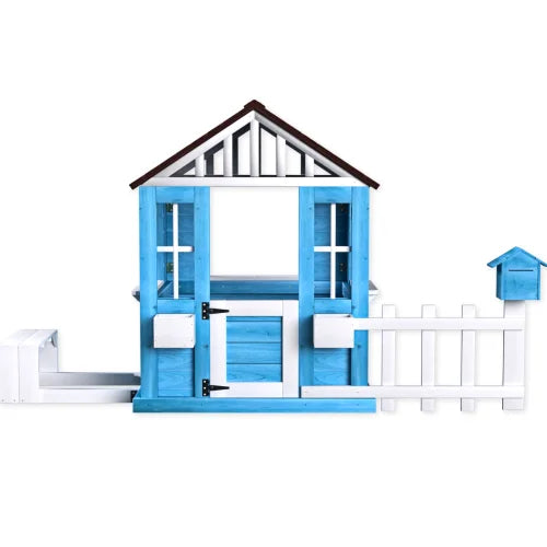Outdoor Wooden Kids Playhouse With Picnic Bench And Flowerpot Holders
