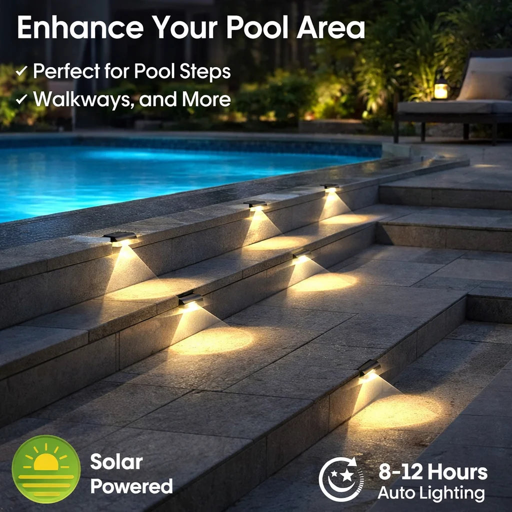Outdoor Solar Fence Lights LED Step Pathway Deck Garden