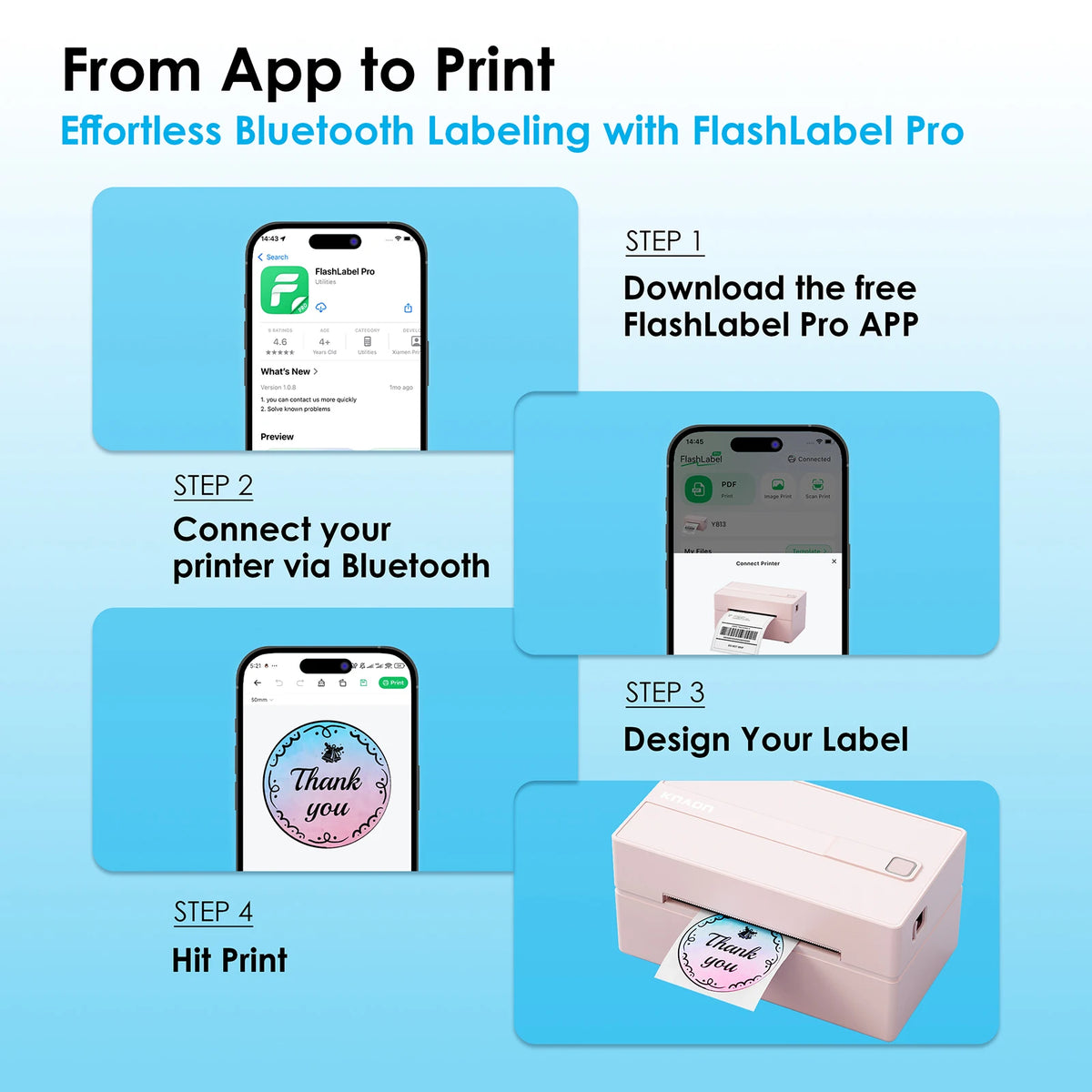 Knaon Thermal Label Printer For Shipping Labels Android iOS Windows