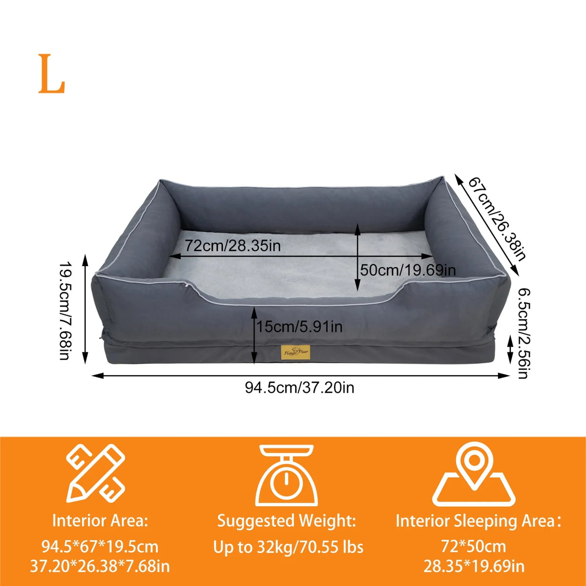 BINGOPAW Rectangular Orthopedic Dog Bed With Bolster And Removable Cover