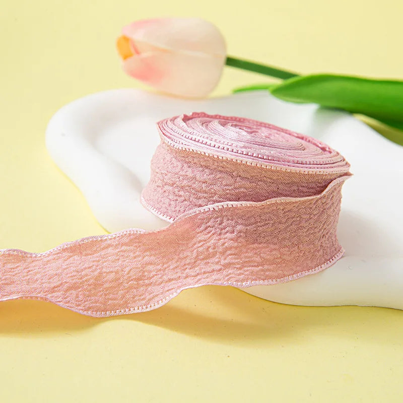 Pleated Chiffon Ribbon With Fishtail Edges For Gift Wrapping