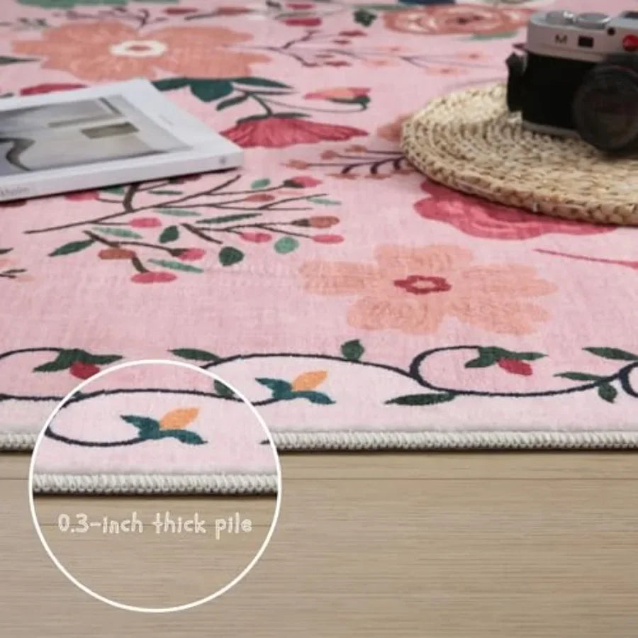 Round Wool Circle Rug Non Slip Low Pile Boho Floral